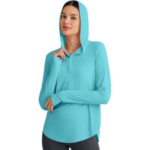 image:imageG4Free Skimetic Womens UPF 50 Sun Shirts with Hoodie Long Sleeve Workout Tops Half Zip Rash Guard Hiking FishingLake Blue