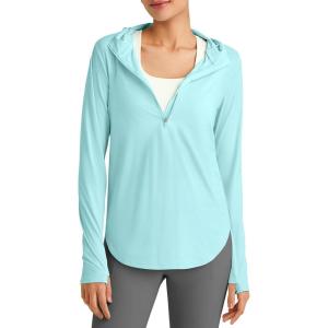 image:imageG4Free Skimetic Womens UPF 50 Sun Shirts with Hoodie Long Sleeve Workout Tops Half Zip Rash Guard Hiking FishingLight Blue