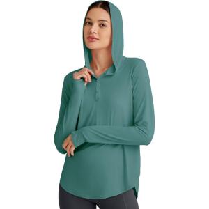 image:imageG4Free Skimetic Womens UPF 50 Sun Shirts with Hoodie Long Sleeve Workout Tops Half Zip Rash Guard Hiking FishingMyrtle Green
