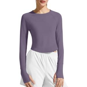 image:imageG4Free Womens UPF 50 Long Sleeve Rash Guard Athletic ShirtGray Purple