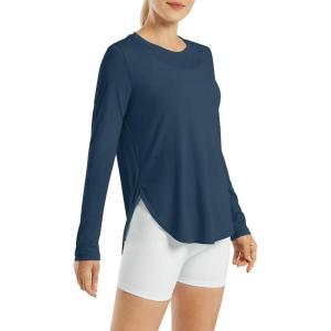 image:imageG4Free Womens UPF 50 UV Shirts Long Sleeve Workout Sun Shirt Outdoor Gym Hiking Tops Quick Dry Lightweight Casual YogaNavy