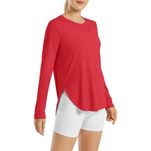 image:imageG4Free Womens UPF 50 UV Shirts Long Sleeve Workout Sun Shirt Outdoor Gym Hiking Tops Quick Dry Lightweight Casual YogaRed