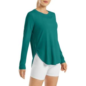 image:imageG4Free Womens UPF 50 UV Shirts Long Sleeve Workout Sun Shirt Outdoor Gym Hiking Tops Quick Dry Lightweight Casual YogaTeal