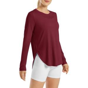 image:imageG4Free Womens UPF 50 UV Shirts Long Sleeve Workout Sun Shirt Outdoor Gym Hiking Tops Quick Dry Lightweight Casual YogaWine Red