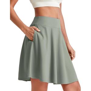 image:imageG4Free 20 Knee Length Tennis Skirts for Women High Waisted Golf Skorts Soft Athletic Builtin Shorts 3 PocketsSmoky Green