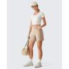 image:imageG4Free EverGoing Athletic Shorts for Women  5 High Waisted Wide Leg Casual Shorts with PocketsLight Khaki