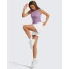 image:imageG4Free Lyocell Ruched Side Workout Tank Tops Woman High Neck Waist Length Gym Tanks Soft Relaxed Fit for TrainingLight Purple