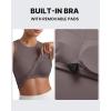 image:imageG4Free Ribbed Removable Built in Bra Workout Tank Tops for Women Soft Racerback High Neck Athletic Gym TanksTaupe