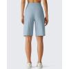 image:imageG4Free Ribbed Womens 10 Bermuda Shorts Wide Leg with Pockets Yoga Waistband Knee Length for Casual Work and WorkoutBlue Willow