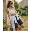 image:imageG4Free Ribbed Womens 10 Bermuda Shorts Wide Leg with Pockets Yoga Waistband Knee Length for Casual Work and WorkoutDark Navy