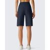 image:imageG4Free Ribbed Womens 10 Bermuda Shorts Wide Leg with Pockets Yoga Waistband Knee Length for Casual Work and WorkoutDark Navy