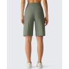 image:imageG4Free Ribbed Womens 10 Bermuda Shorts Wide Leg with Pockets Yoga Waistband Knee Length for Casual Work and WorkoutGray Olive
