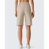 image:imageG4Free Ribbed Womens 10 Bermuda Shorts Wide Leg with Pockets Yoga Waistband Knee Length for Casual Work and WorkoutLight Khaki