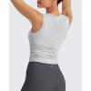 image:imageG4Free Skimetic Workout Tank Tops for Women Side Ruched Sleeveless High Neck Crop Top Summer Athletic Gym ShirtsGray