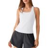 image:imageG4Free Ribbed Removable Built in Bra Workout Tank Tops Woman Racerback Square Neck Yoga Top Lightweight Athletic TanksWhite