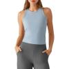 image:imageG4Free Ribbed Removable Built in Bra Workout Tank Tops for Women Soft Racerback High Neck Athletic Gym TanksBlue Willow