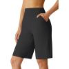 image:imageG4Free Ribbed Womens 10 Bermuda Shorts Wide Leg with Pockets Yoga Waistband Knee Length for Casual Work and WorkoutBlack