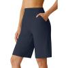 image:imageG4Free Ribbed Womens 10 Bermuda Shorts Wide Leg with Pockets Yoga Waistband Knee Length for Casual Work and WorkoutDark Navy