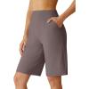 image:imageG4Free Ribbed Womens 10 Bermuda Shorts Wide Leg with Pockets Yoga Waistband Knee Length for Casual Work and WorkoutTaupe