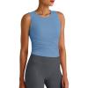 image:imageG4Free Skimetic Workout Tank Tops for Women Side Ruched Sleeveless High Neck Crop Top Summer Athletic Gym ShirtsDusty Blue