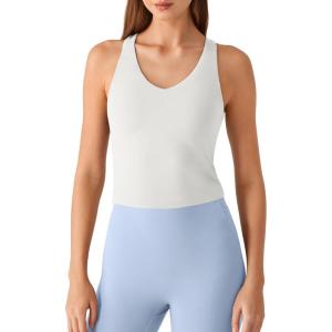 image:imageG4Free BareFeel Removable Padded Built in Bra Tank Tops Workout Racerback Yoga Tanks Athletic Gym Slim Fit TopPure White