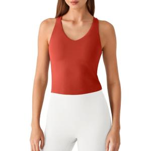 image:imageG4Free BareFeel Removable Padded Built in Bra Tank Tops Workout Racerback Yoga Tanks Athletic Gym Slim Fit TopRust Orange