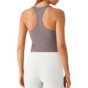image:imageG4Free BareFeel Removable Padded Built in Bra Tank Tops Workout Racerback Yoga Tanks Athletic Gym Slim Fit TopTaupe