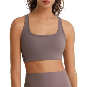 image:imageG4Free BareFeel Square Neck Sports Bra Padded for Women  Strappy Y Back Crop Tank Tops Workout CamisoleTaupe