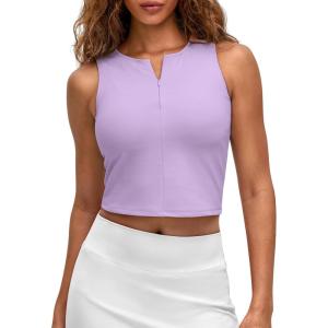 image:imageG4Free BareFeel Tennis Yoga Tank Tops Half Zip Workout Athletic Sleeveless Athleisure Tanks High Neck Gym Golf Slim FitLight Purple