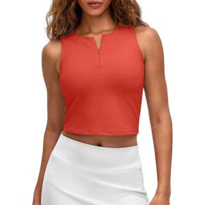 image:imageG4Free BareFeel Tennis Yoga Tank Tops Half Zip Workout Athletic Sleeveless Athleisure Tanks High Neck Gym Golf Slim FitRust Orange