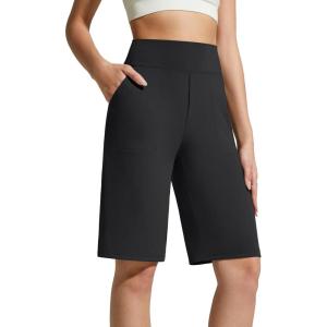image:imageG4Free EverGoing Womens Bermuda Shorts with Pockets 10  Knee Length Athletic Casual Elastic Wasit Long ShortsBlack