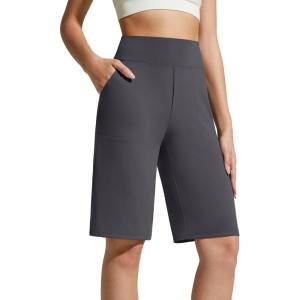 image:imageG4Free EverGoing Womens Bermuda Shorts with Pockets 10  Knee Length Athletic Casual Elastic Wasit Long ShortsDark Gray