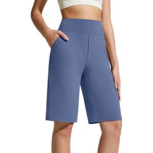 image:imageG4Free EverGoing Womens Bermuda Shorts with Pockets 10  Knee Length Athletic Casual Elastic Wasit Long ShortsDenim Blue