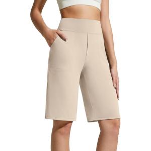 image:imageG4Free EverGoing Womens Bermuda Shorts with Pockets 10  Knee Length Athletic Casual Elastic Wasit Long ShortsLight Khaki