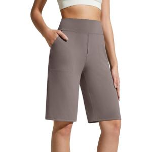 image:imageG4Free EverGoing Womens Bermuda Shorts with Pockets 10  Knee Length Athletic Casual Elastic Wasit Long ShortsTaupe