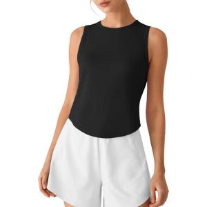 image:imageG4Free High Neck Workout Tanks for Women Curved Hem Sleeveless Shirts for Casual Relaxed Fit Gym Running TopsBlack