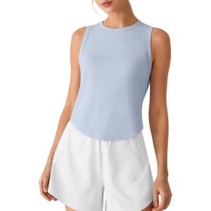 image:imageG4Free High Neck Workout Tanks for Women Curved Hem Sleeveless Shirts for Casual Relaxed Fit Gym Running TopsLight Denim