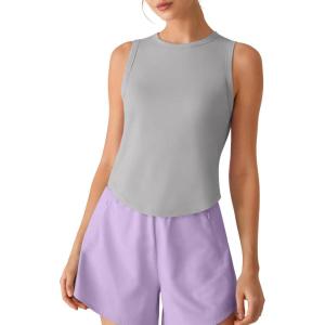 image:imageG4Free High Neck Workout Tanks for Women Curved Hem Sleeveless Shirts for Casual Relaxed Fit Gym Running TopsLight Gray