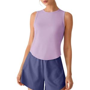 image:imageG4Free High Neck Workout Tanks for Women Curved Hem Sleeveless Shirts for Casual Relaxed Fit Gym Running TopsLight Purple