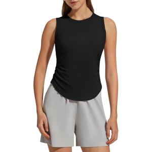 image:imageG4Free Lyocell Ruched Side Workout Tank Tops Woman High Neck Waist Length Gym Tanks Soft Relaxed Fit for TrainingBlack