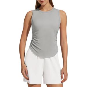 image:imageG4Free Lyocell Ruched Side Workout Tank Tops Woman High Neck Waist Length Gym Tanks Soft Relaxed Fit for TrainingLight Gray