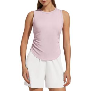 image:imageG4Free Lyocell Ruched Side Workout Tank Tops Woman High Neck Waist Length Gym Tanks Soft Relaxed Fit for TrainingLight Pink