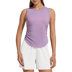 image:imageG4Free Lyocell Ruched Side Workout Tank Tops Woman High Neck Waist Length Gym Tanks Soft Relaxed Fit for TrainingLight Purple
