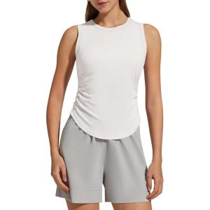 image:imageG4Free Lyocell Ruched Side Workout Tank Tops Woman High Neck Waist Length Gym Tanks Soft Relaxed Fit for TrainingPure White