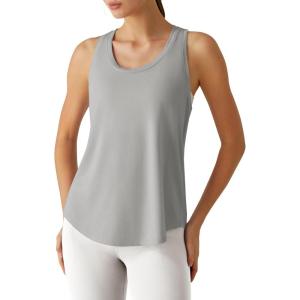 image:imageG4Free Racerback Womens Workout Tank Tops Scoop Neck Hip Length Muscle Top Soft Loose Fit for Gym Athletic TanksLight Gray