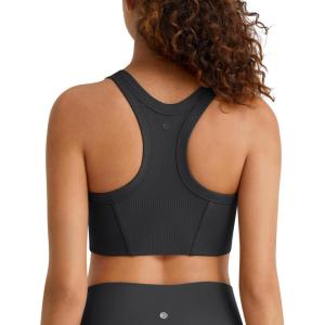 image:imageG4Free Ribbed Crewneck Sports Bras Padded for Women  Racerback Crop Tank Tops Workout Yoga Medium ImpactBlack