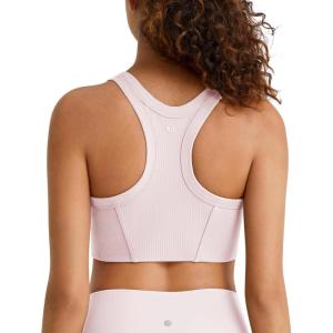 image:imageG4Free Ribbed Crewneck Sports Bras Padded for Women  Racerback Crop Tank Tops Workout Yoga Medium ImpactBlush