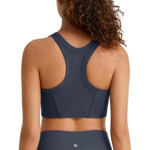 image:imageG4Free Ribbed Crewneck Sports Bras Padded for Women  Racerback Crop Tank Tops Workout Yoga Medium ImpactDark Navy