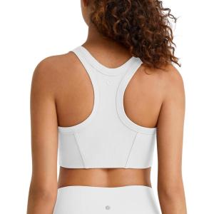 image:imageG4Free Ribbed Crewneck Sports Bras Padded for Women  Racerback Crop Tank Tops Workout Yoga Medium ImpactPure White