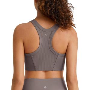 image:imageG4Free Ribbed Crewneck Sports Bras Padded for Women  Racerback Crop Tank Tops Workout Yoga Medium ImpactTaupe